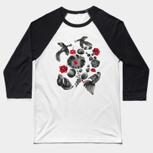 Magic birds and flowers. Petrykivka Painting. Baseball T-Shirt